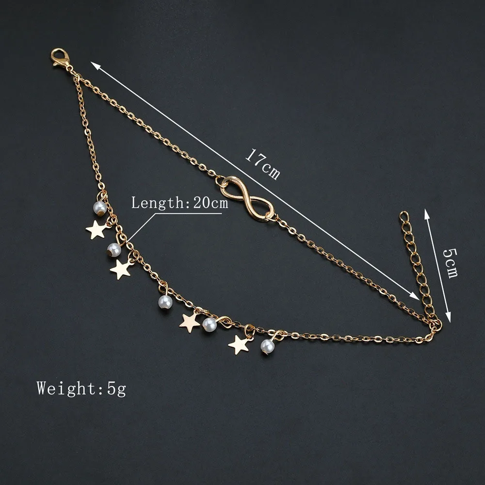 Boho Style Star Anklet Fashion Multilayer Foot Chain Ankle Bracelet for Women Beach Accessories Gift C1