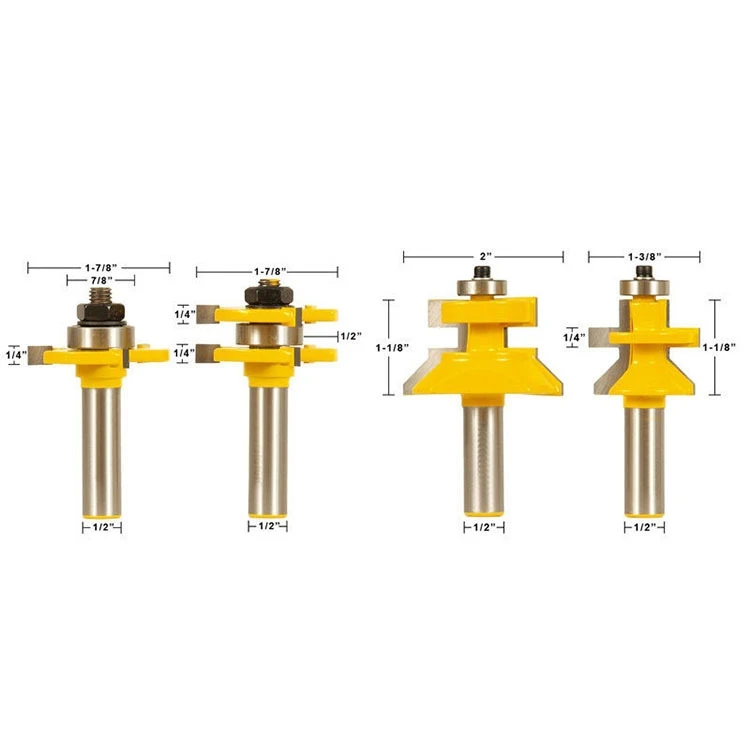 4 Bit Tongue & Groove and V-notch Router Bit Set - 1/2" Shank Line knife Woodworking cutter Tenon Cutter for Woodworking Tools