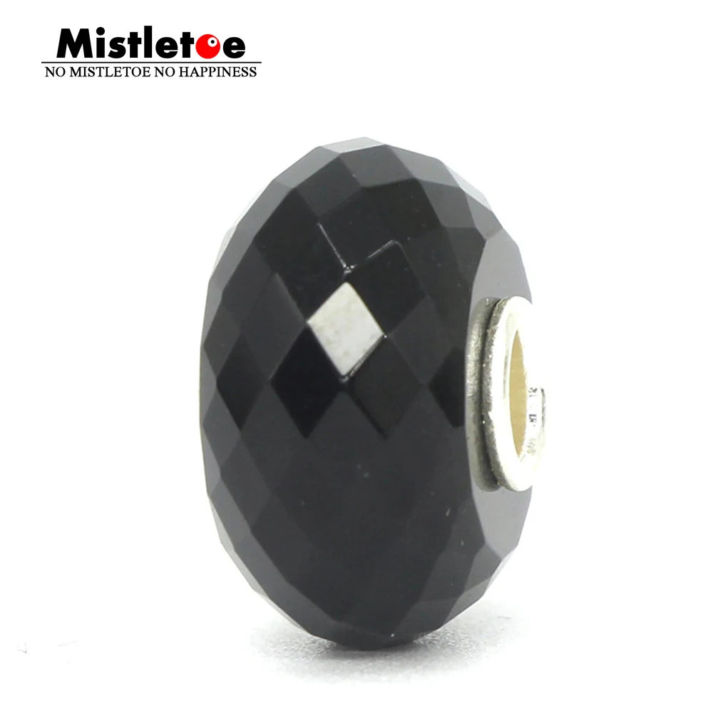 

Mistletoe 925 Sterling Silver 3.6mm Core Size Faceted Natural Obsidian Stone Charm Bead Fit European Bracelet Jewelry
