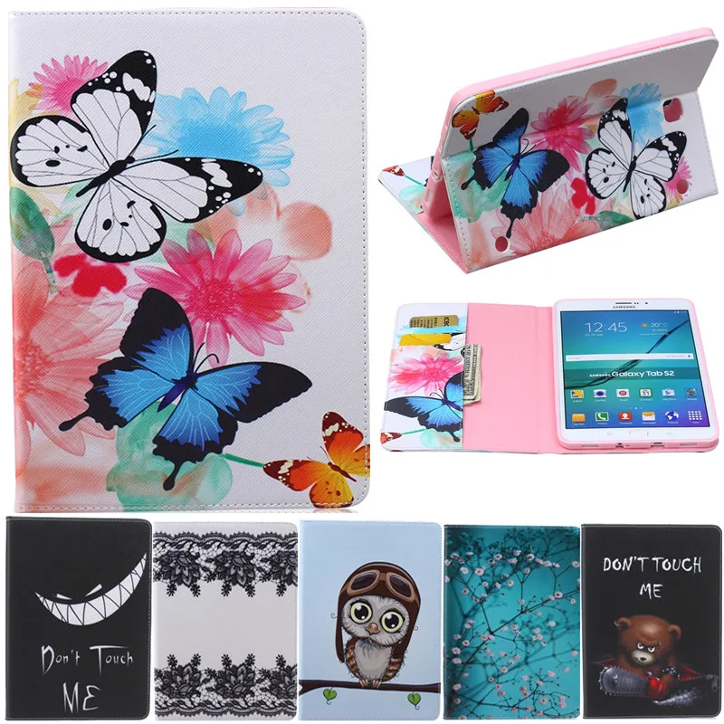 

Butterfly Owl Cartoon PU Leather Flip Stand Cover Cases For Samsung Galaxy Tab S2 8.0 T710 SM-T715 T715 Tablet Cover Case Fundas