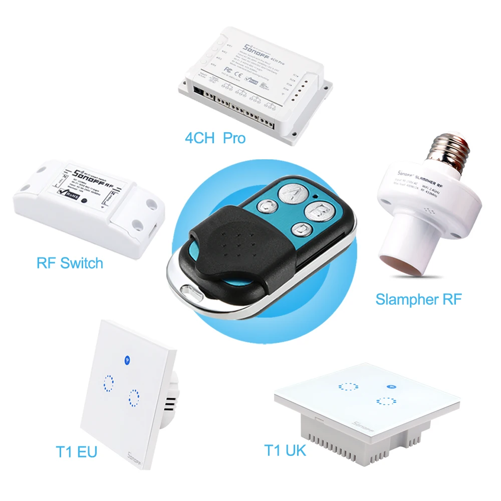 4 канала 433 МГц RF пульт дистанционного управления Управление для Sonoff T1 EU/UK Slampher RF переключатель