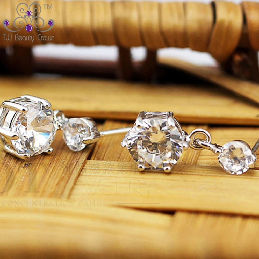 

Wholesale Genuine 925 Sterling Silver AAA+ White Crystal CZ 8 Hearts & 8 Arrows Dangle Earrings For Female Lady Fashion Jewelry