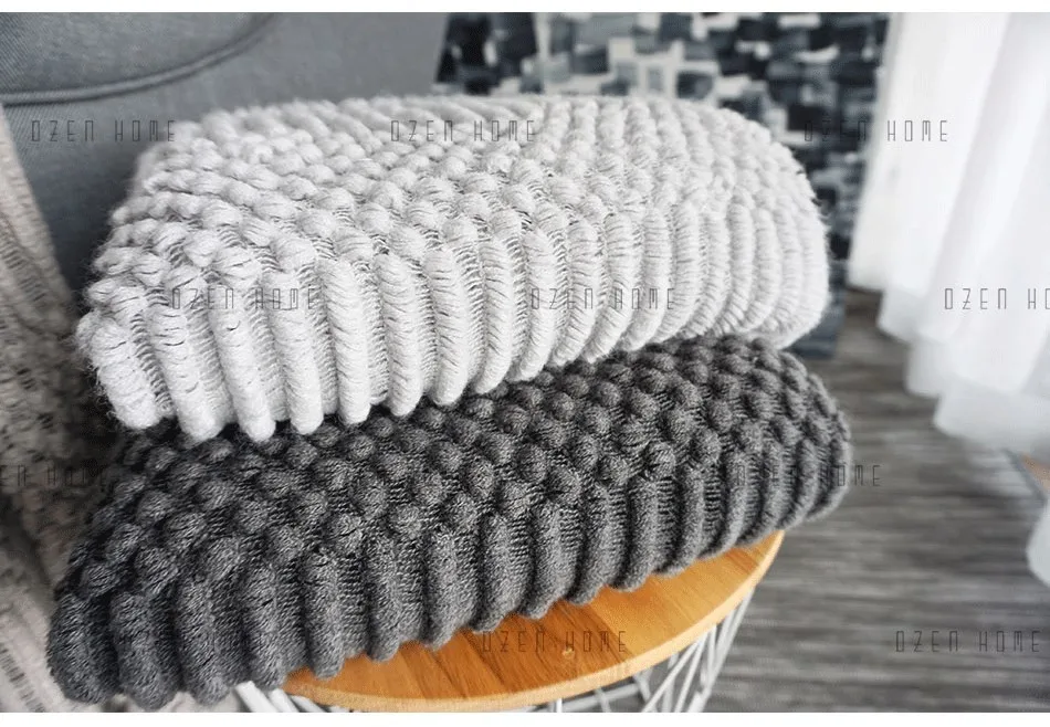 Клетчатое Флисовое одеяло для Северной Европы, однотонное одеяло с пупырышками, ковер, одеяло для дивана, вязаное клетчатое вязаное одеяло