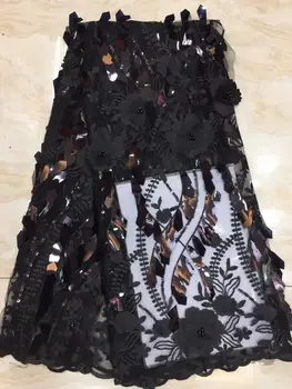 

Free shipping (5yards/pc) High quality African sequins French net lace fabric with tassels 2019 newest for fashion dress (6-19