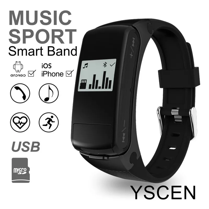 

F50 Sports Bracelet Heart Rate Monitor Smart Band support Micro SD Card MP3 player Earphone wristband For Android IOS phone
