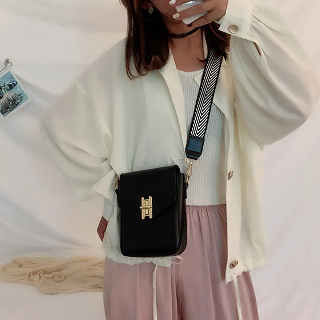 

Wide Strap Small Square Bags PU Leather Solid Color One Shoulder Bags Ladies 2019 New Fashion Summer Hasp Messenger Bags #T
