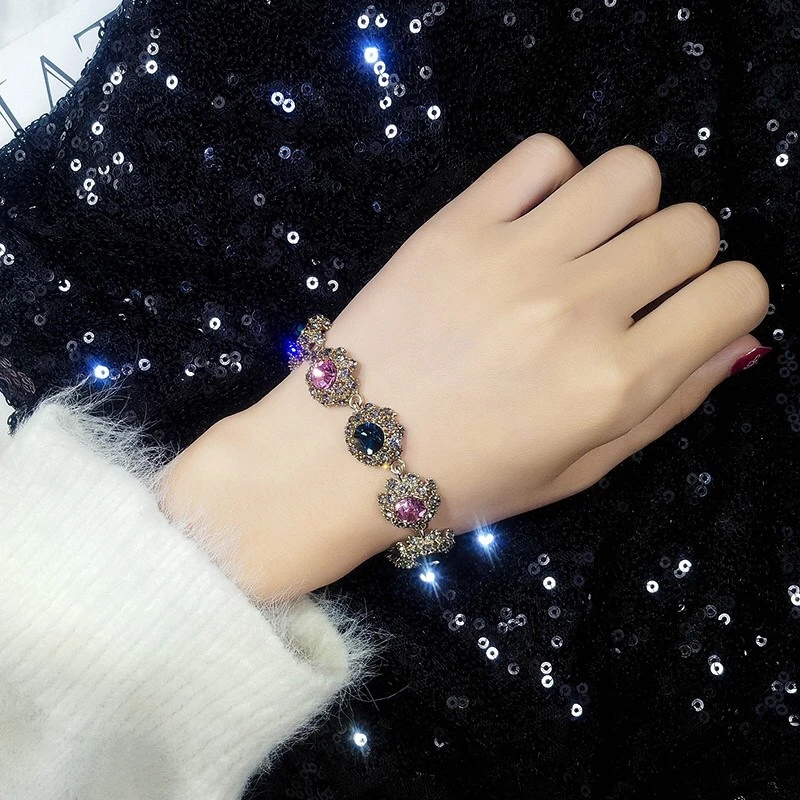 

New High Quality Fashion Charm Bracelet Luxury Colorful Rhinestones Alloy Bracelet Jewelry For Women Girls Party