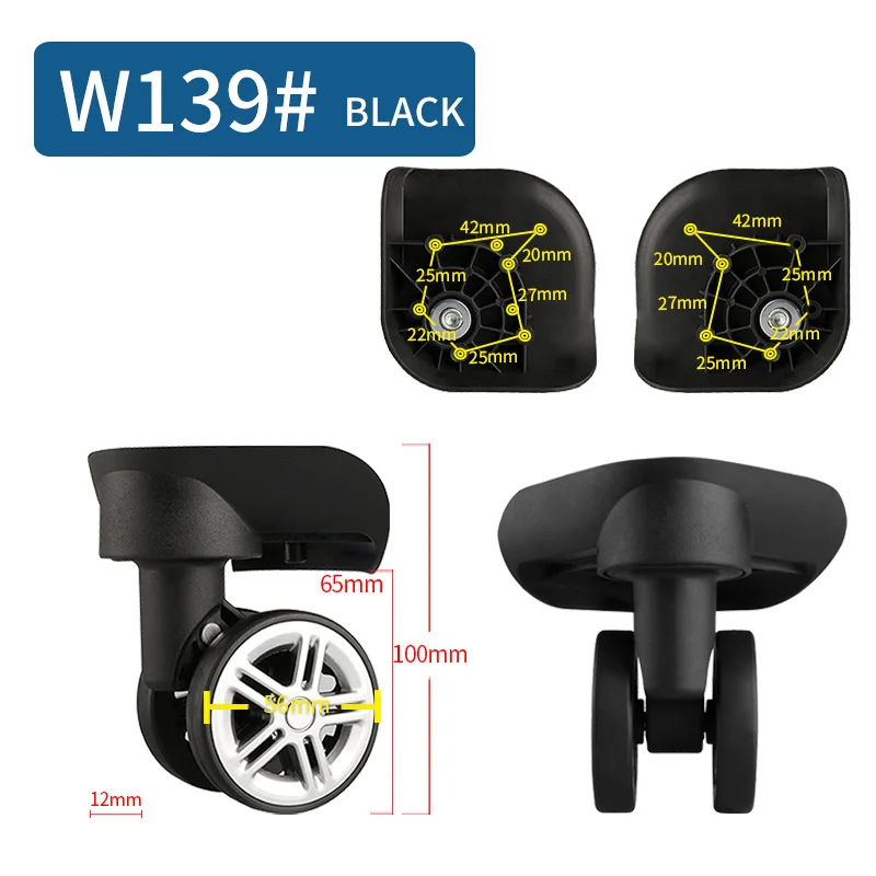 Замена багажных колес чемодан на колесах Замена 14-30 дюймов багажные аксессуары бесшумные колеса для багажа ролики - Цвет: W139(2 Wheels)Black