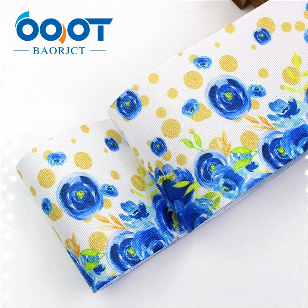 

I-18428-34,3 inch 75MM flowers Printed grosgrain ribbon, DIY handmade Hair accessories Material wedding gift wrap