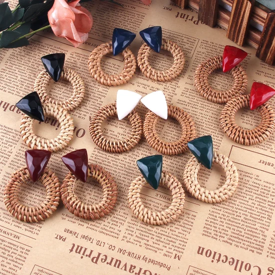 

Rattan Wooden Drop Earrings Vintage Handmade Resin Dangle Earrings Party Statement 2019 Women Jewelry Wholesale
