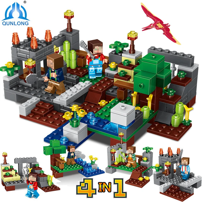 

Minecraft 4 in 1 Manor Estate Village House Model Building Blocks Bricks Set Compatible Legoed Minecraft Boys Toys For Children