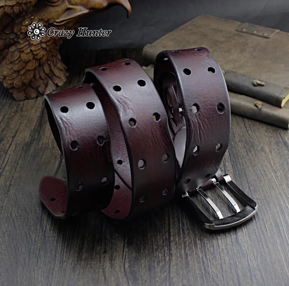 Tow Holes Cow Leather Belt Mens Casual Biker High Quality Waistband