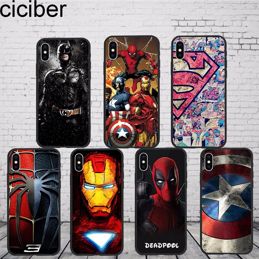 Ciciber Супермен Deadpool Железный человек DC Marvel чехол для Apple iphone X 8 7 6 6 s 8 plus, силикон жесткий ПК гибридное Coque Fundas