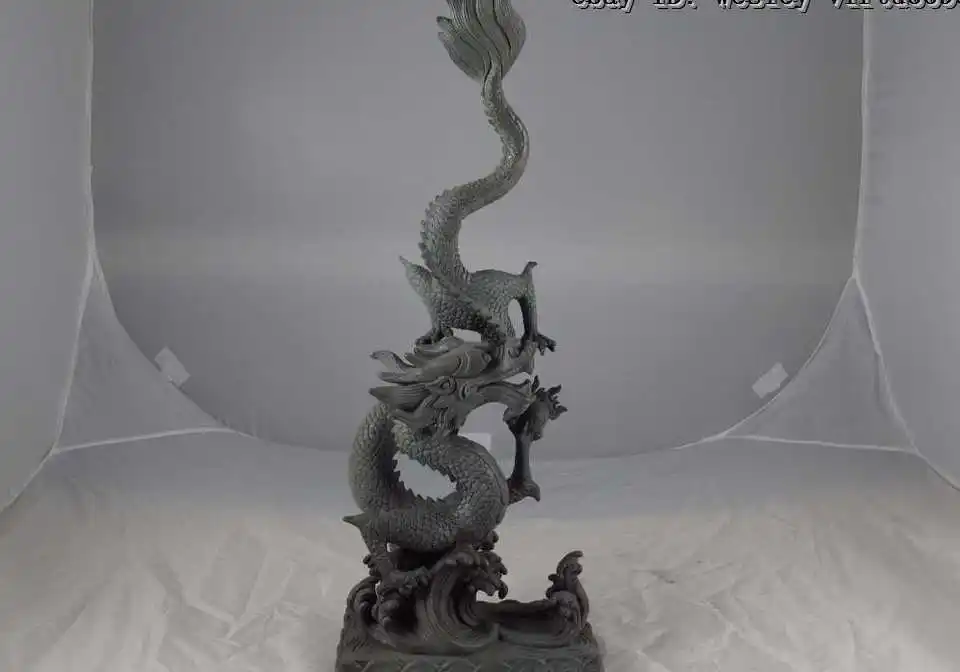 

Chinese Royal Palace Old Pure Copper Bronze Lucky Feng Shui Fly Dragon Statue