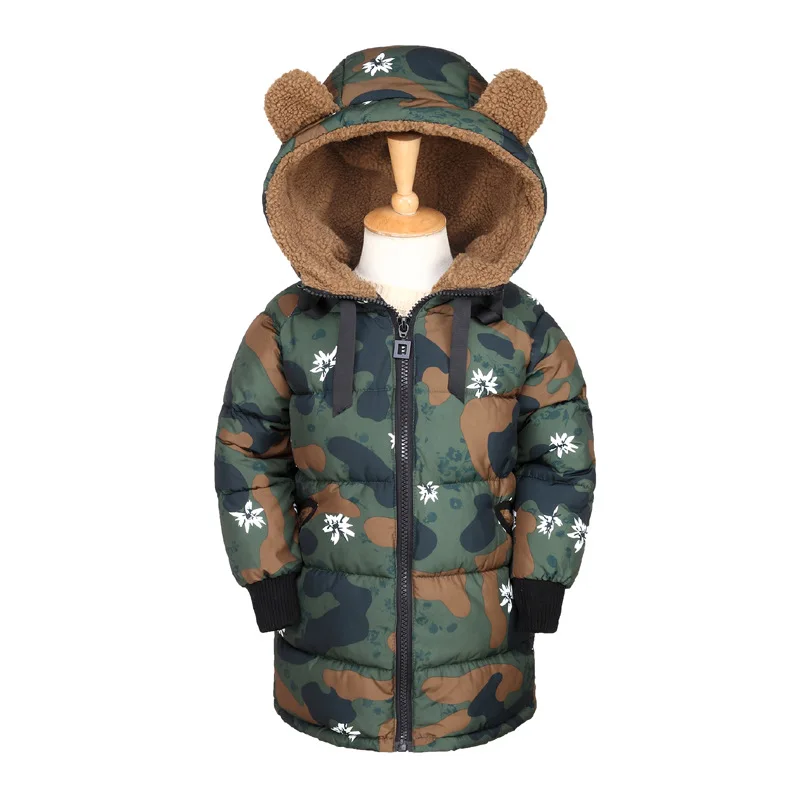 

4-8T Boys Clothing Down Coats Tops Fashion Outerwear Baby Girl Clothes Camo Print Jackets Winter Wear Lining Kids Hooded Tops