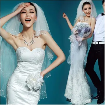 

Lastest Sweetheart Mermaid Wedding Dresses 2019 Beaded Strapless Layer White Bride Gown Vestido De Noiva Custom Made