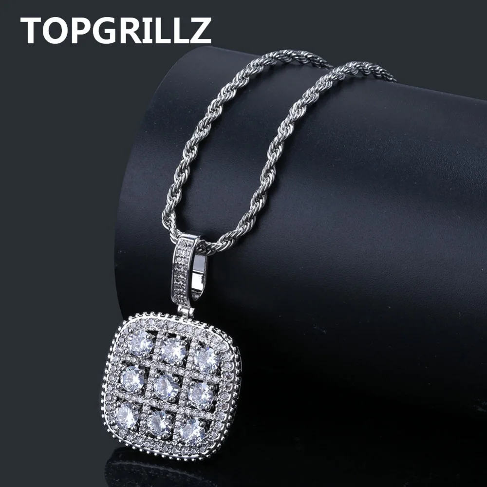 TOPGRILLZ Блестящий Пасьянс квадратный военный армейский кластерный кулон ожерелья