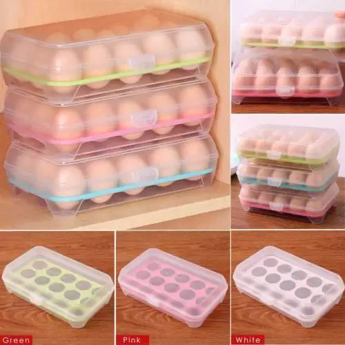 

2018 New Fashion Hot Popular Hot 15Eggs Holder Clear Food Storage Container Refrigerator Egg Storage Box Case