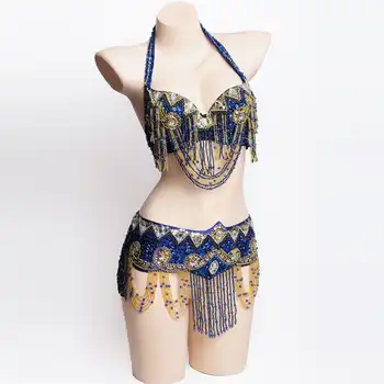 Woman's Eastern Outfits Belly Dance Costume Set Female Sequins Belly Dance Bra Belt Oriental Dance Costume Bellydance Wear