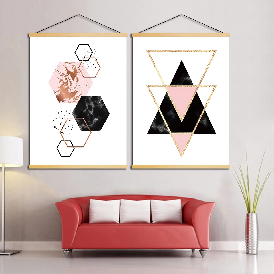Nordic-Pictures-Canvas-Home-Decoration-Geometric-Picture-Print-Poster-Wall-Art-Wooden-Scroll-Hanging-Painting-Bedside