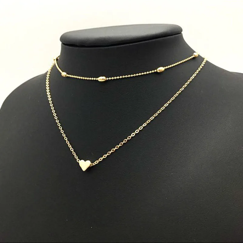 Collar de cuentas corazón de melocotón a la de cadena de plata y oro para mujer, colgante de joyería, collar con capas para mujer A214|Collares colgantes| - AliExpress