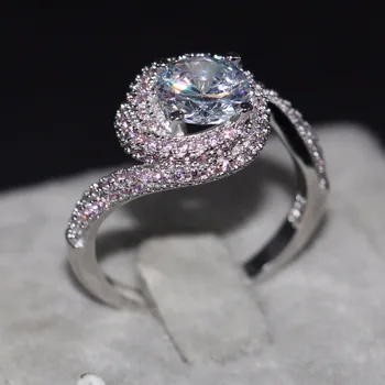 

Size 5-10 Luxury Jewelry Roud Cut 925 Sterling Silver Pink&White 5A Cubic Zirconia Party Women Wedding Cute Pave Setting Ring