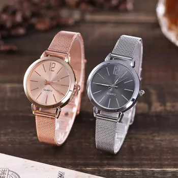 

New Fashion Women watches Stainless Steel Silver Gold Mesh Watch Unique Simple Watches Casual Quartz Wristwatches Clock Hot Sale