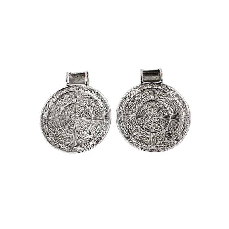 3Pcs Tibetan Silver Large Round Charms Boho Medallion Carved Wave Pendant For DIY Jewelry Necklace Making Findings