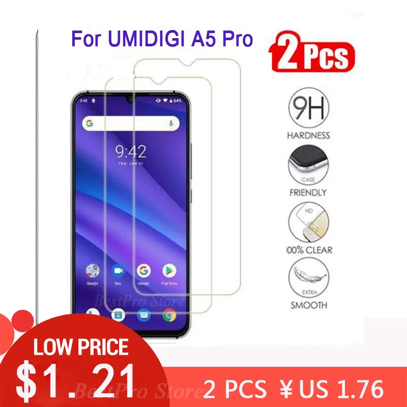 

2 PCS Termpered Glass For UMIDIGI A5 Pro Screen Protector Cover Explosion-proof Mobile phone Film Case For UMIDIGI A5 Pro 6.3"