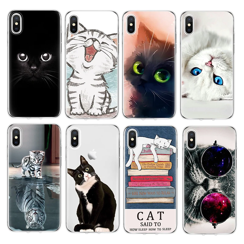 

Cute Lovely Black White Cat Case for iphone 5 5S SE 6 6S 7 8 Plus X XR Xs Max Case for Fundas iphone X Case Back Bags Coque