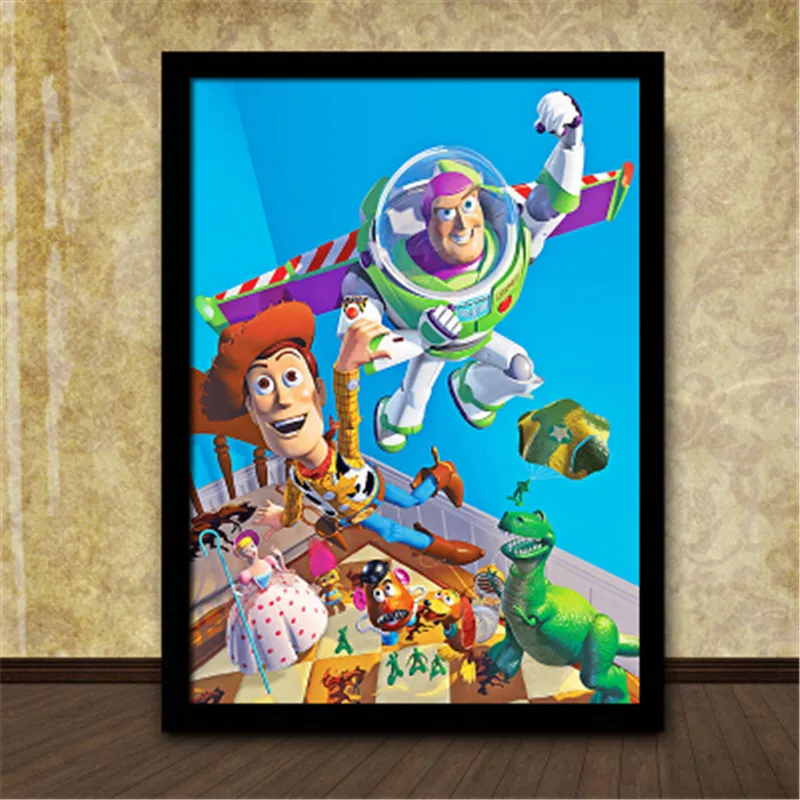 

Toy Story Cartoon Poster Wall Hangings Children Room Decor Solid Wood Frame Hanging Painting Children Birthday Present X1210