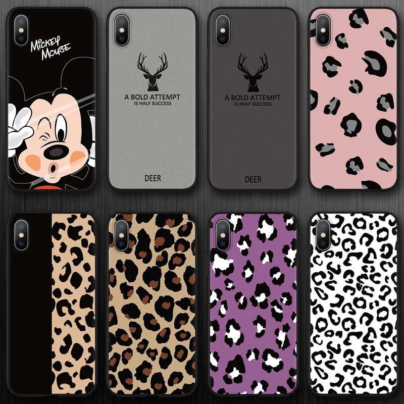 

For iPhone X XR Cover Mickey mouse Black Leopard Coque For iPhone XS Max 5 SE 6S 7 8 Plus Fundas Soft TPU For iPhone 7 Plus case