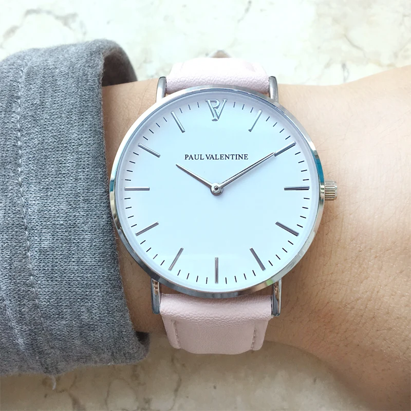 Paul Valentine Brand Luxury High Quality Quartz Leather Wrist Bracelet