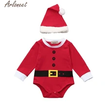 ARLONEET, Новогодняя модная одежда для маленьких мальчиков и девочек Одежда для новорожденных мальчиков и девочек с рождественским Сантой комплект из 2 предметов: комбинезон+ шапочка
