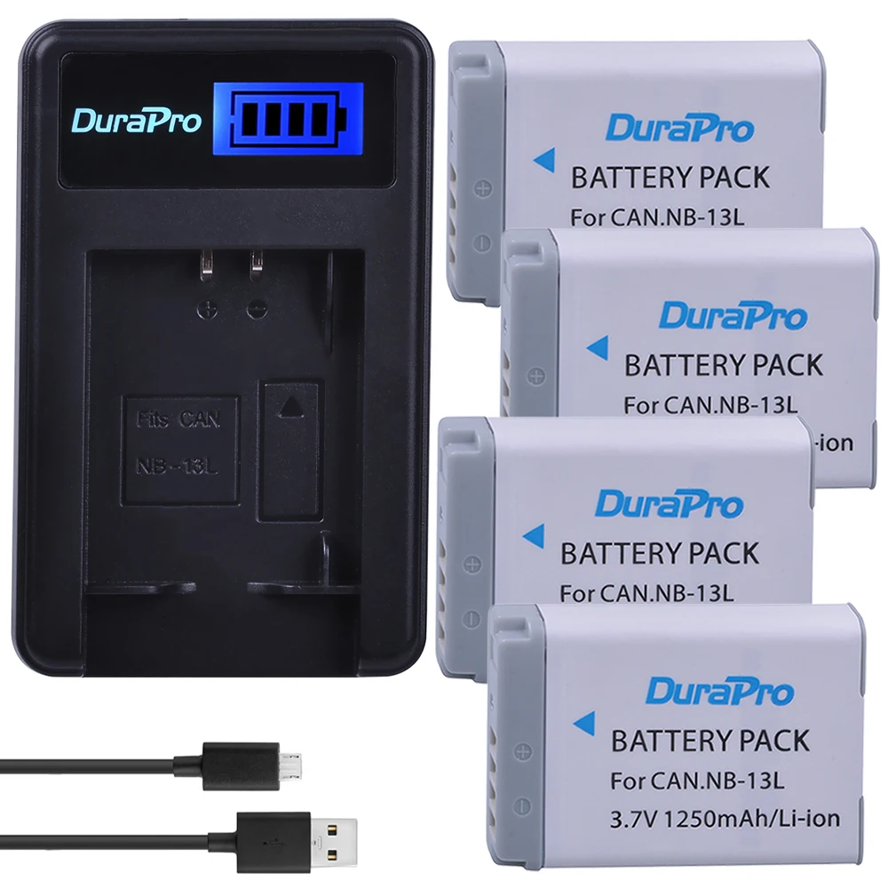 

4pcs NB-13L NB13L NB 13L camera Battery + LCD USB Charger for Canon G1 X Mark III, G5 X G5X G7 X G9X Mark II SX720 SX730 PM165