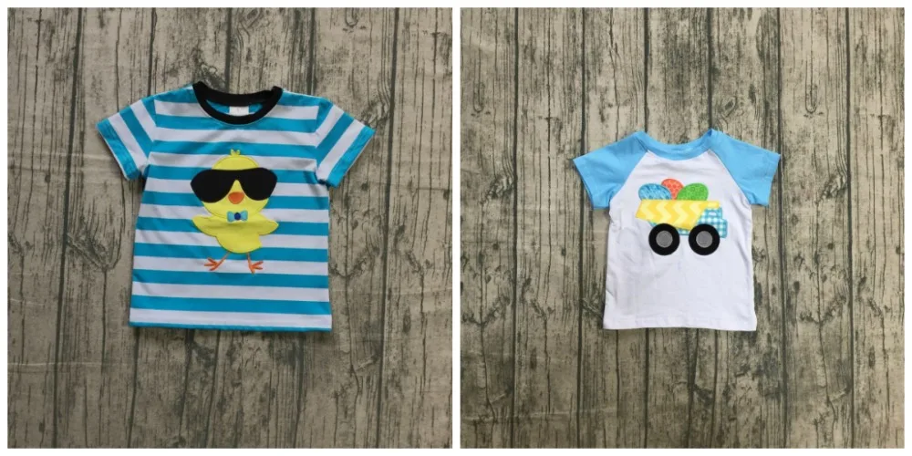 

new arrivals Easter baby boy's blue white trucker eggs cotton boutique raglan topT-shirt short sleeve children clothes kids wear
