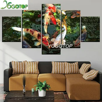 

YOGOTOP DIY Diamond Painting Full Embroidery 5D Square/Round Drill Mosaic Wall Decor custom fish Koi and Lotus Flower 5pcs ML645