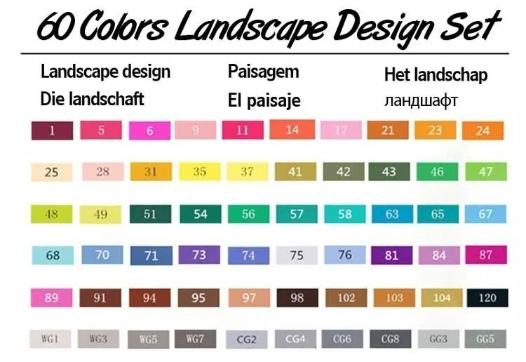 TOUCHFIVE 30/40/60/80 Цвета маркер для рисования с двумя головками на спиртовой основе эскиз Маркеры Набор ручек для анимации Manga товары для рукоделия - Цвет: 60 Landscape Set