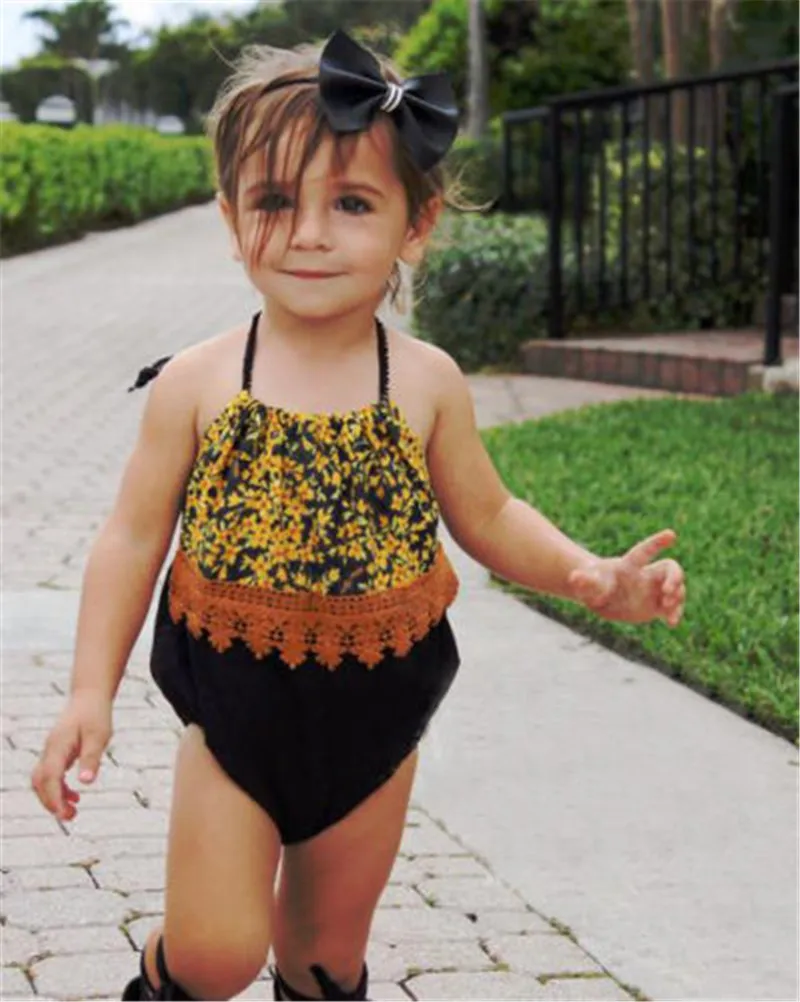 Newborn Toddler Baby Girls Romper Cute Laca Floral Patchwork Jumpsuit