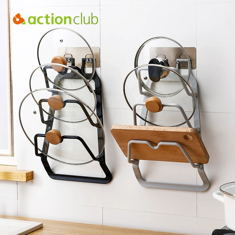 

Wall Mounted Kitchen 3 Layers Pan Pot Cover Lid Rack Chopping Board Holder Household Storage Shelf Room Organizer