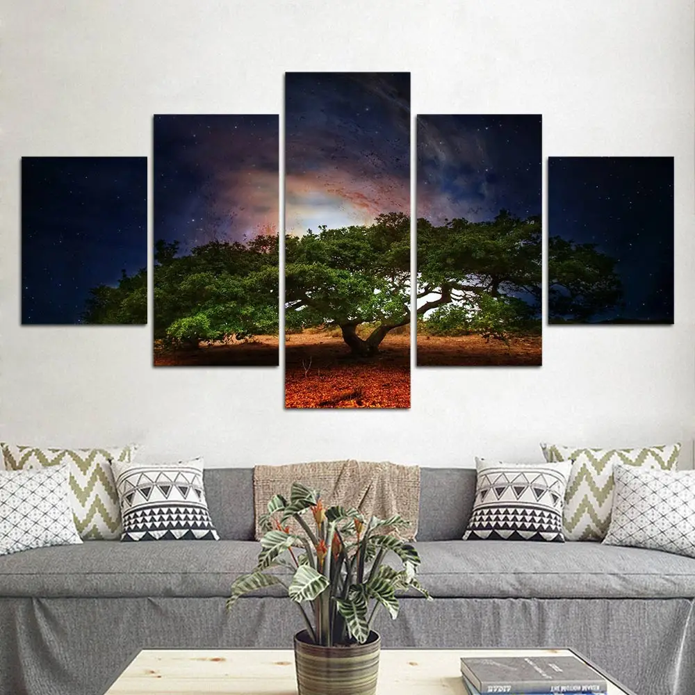 

Wall Picture tree universe sky home decor Canvas painting Wall art print 5 panel canvas painting home decor Pictures print F029