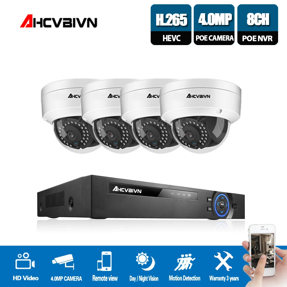 H.265 8CH 5MP CCTV NVR IP камера системы 4 шт. 4mp купольная пуля водонепроницаемый комплект видеонаблюдения POE камера безопасности Обнаружение движения