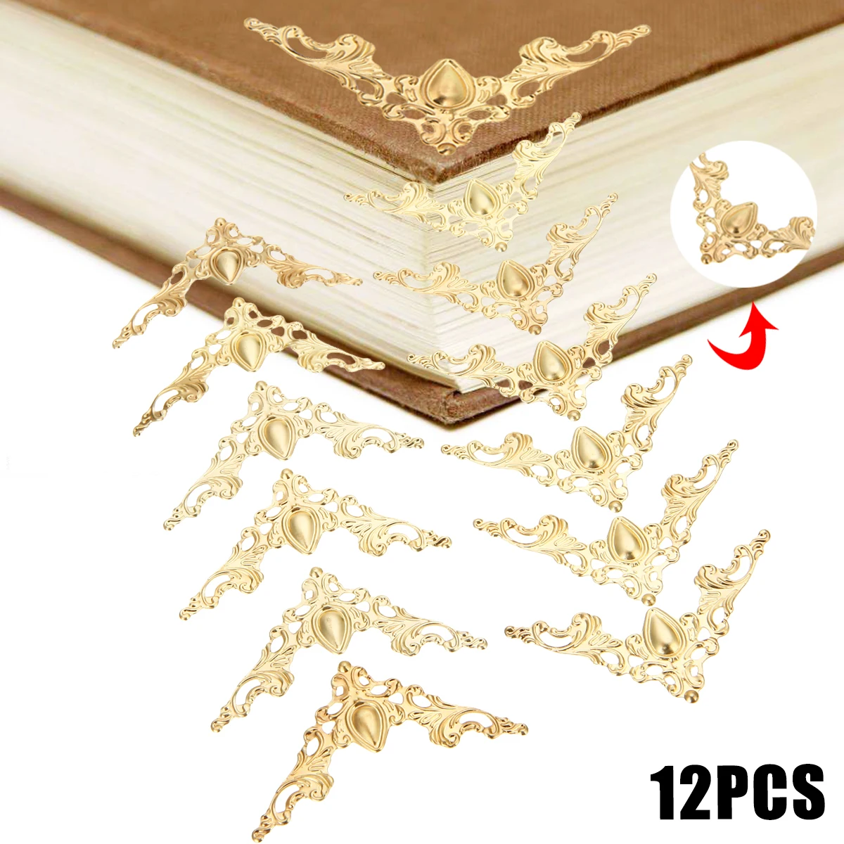Gold 12 шт металлическая книга для скрапбукинга уголок альбома 41x41 мм серебро золото бронза для ювелирных изделий Подарочная коробка декоративная Защитная крышка - Цвет: Gold