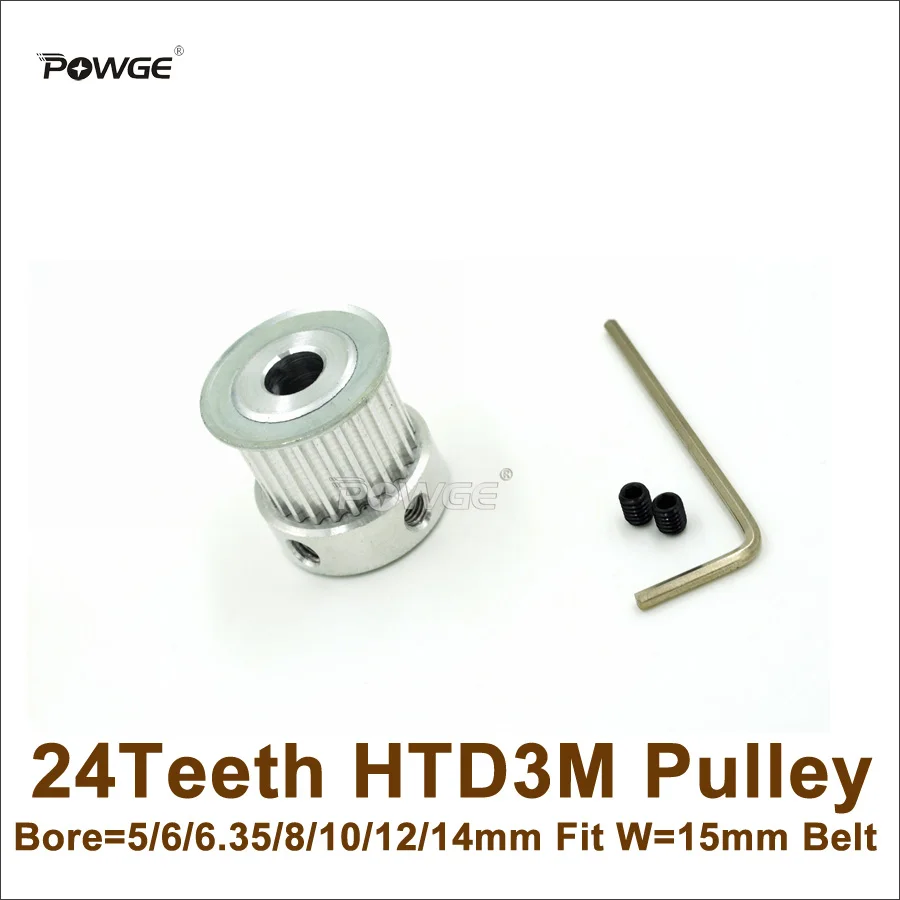 

POWGE 24 Teeth 3M Timing Pulley Bore=5/6/6.35/8/10/12/14mm Fit Width=15mm HTD3M Belt 24T 24Teeth 3M Pulley CNC Engraving Machine