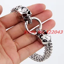 8,2"* 12 мм Ретро Серебряный Figaro Панк мужской мальчик манжета браслет из нержавеющей стали Фигаро цепи череп головы рыцарские украшения 1 шт