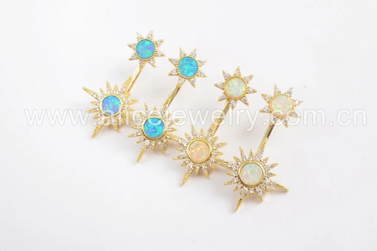 BOROSA 4 пары опаловые серьги Micro Pave CZ кристалл круглые синие белые опаловые бусины медные металлические серьги ZG0392