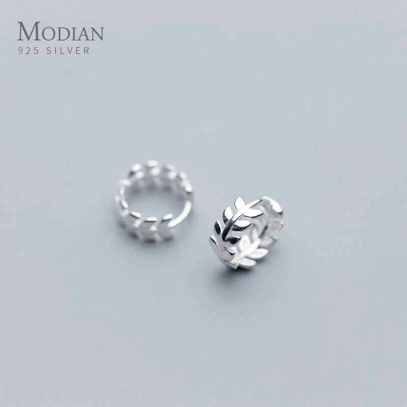 

Modian Fashion Lucky Tree Leaf Round Hoop Earrings Classic Real 925 Sterling Silver Jewelry For Women & Female Anniversary Gift