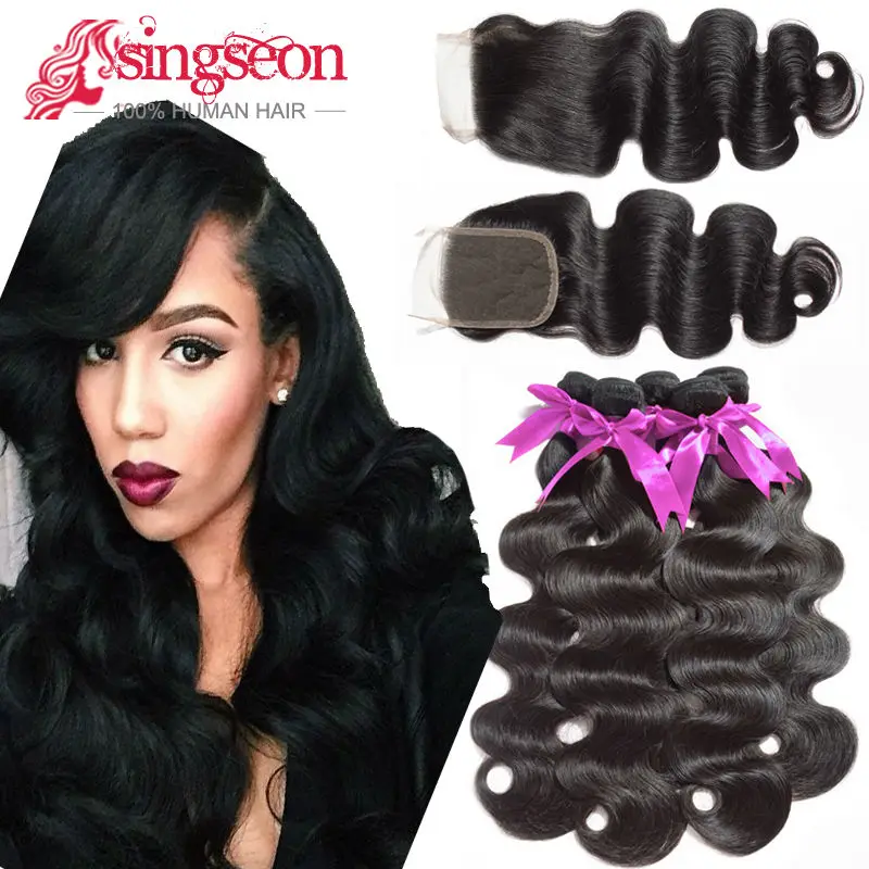 Brazilian Virgin Hair 3 bundles rosa hair products with closure Brazilian body wave with closure brazilian body wave sexay hair