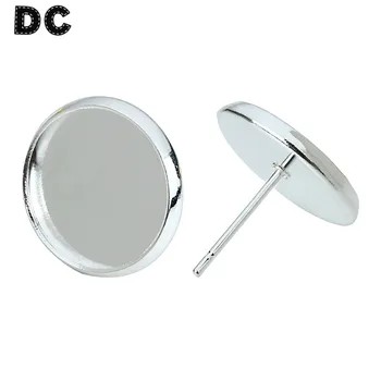 

DC 20pcs Copper Silver Color Round Blank Tray Base fit 8/10/12/14mm Glass Cabochons Stud Earring DIY Making Findings F5124