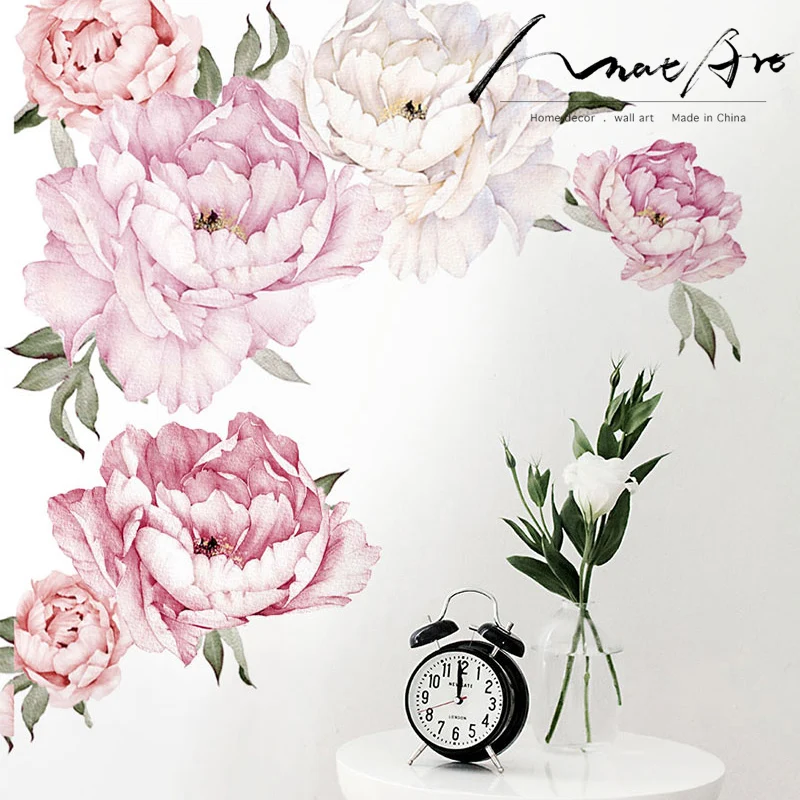 Billig Rosa moderne home wohnzimmer dekor wand kunst Pfingstrose Blumen Wand Aufkleber Wandbild diy kunst Schlafzimmer dekoration hochzeit zubehör
